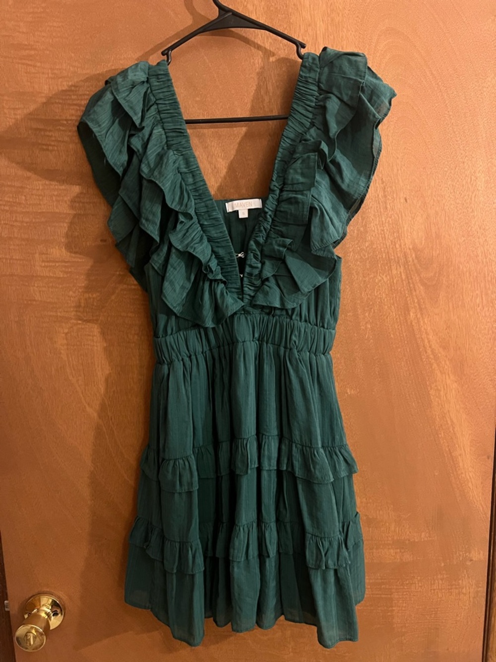 Green Ruffled V-Neck Tiered Dress